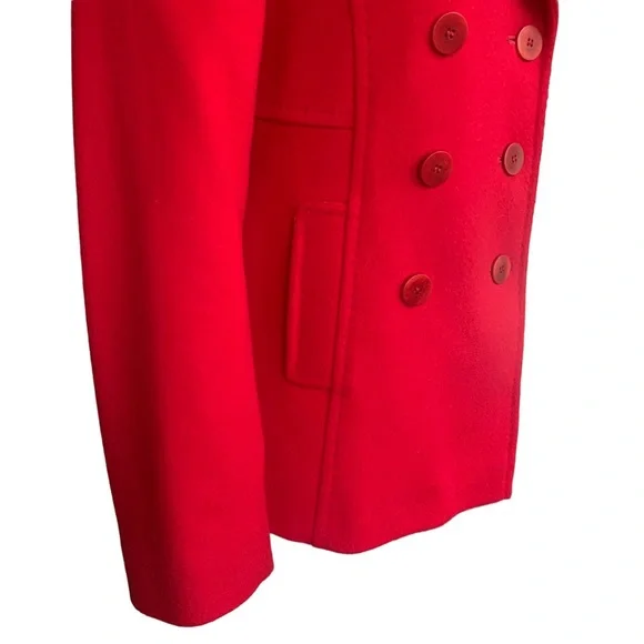 Fleurette Loro Piana Red Wool Double Breasted Pea Coat Womens Size 6 - Picture 4 of 14